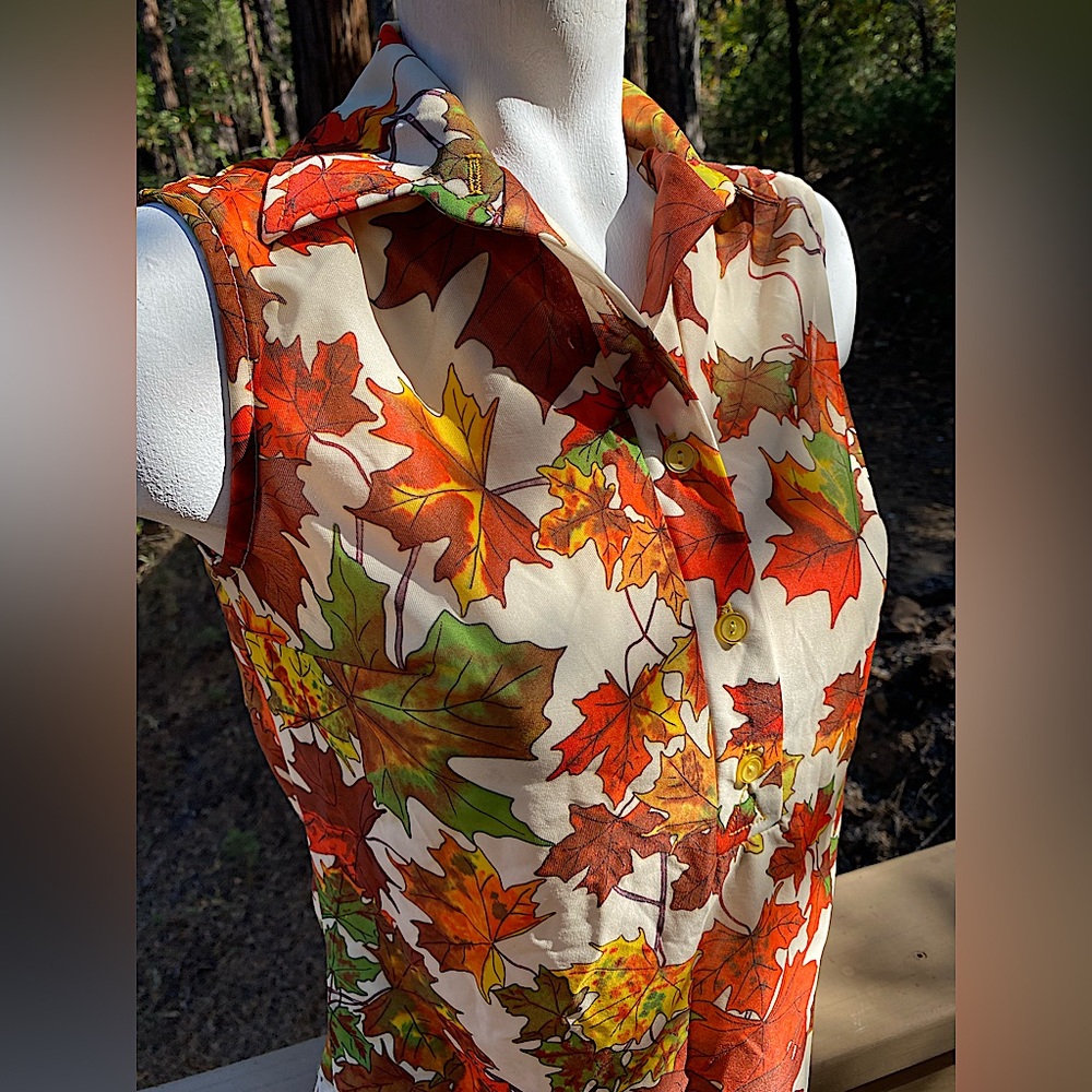 Vintage David Smith Sleeveless Collar Fall Leaves Shirt 💛🍁Medium Sz